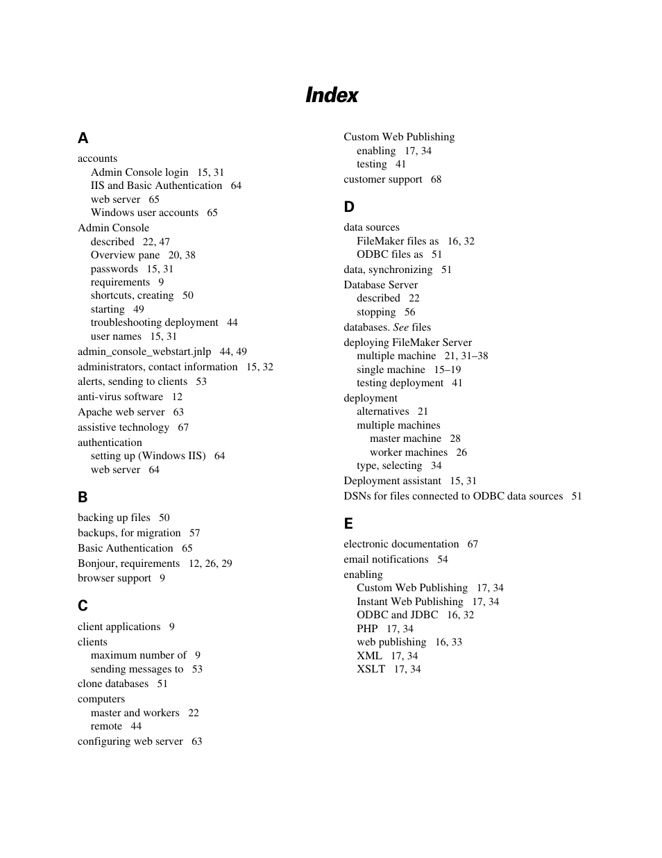 Index | FileMaker G0600 User Manual | Page 69 / 72