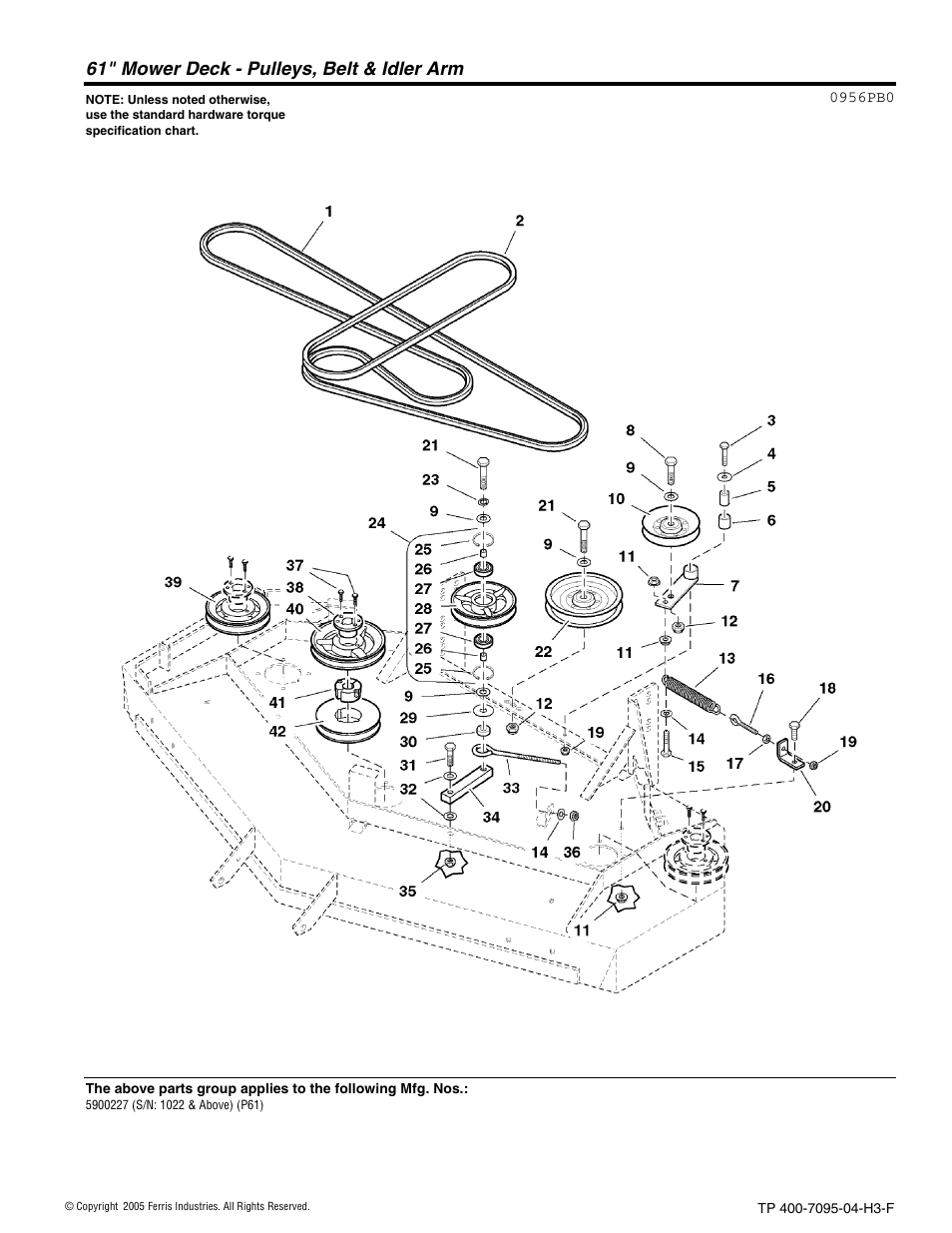 61" mower deck - pulleys, belt & idler arm | Ferris Industries 5900227 User Manual | Page 46 / 66