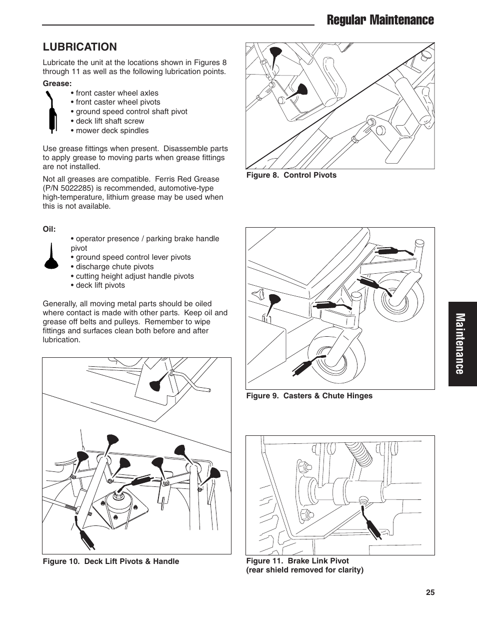 Regular maintenance, Maintenance, Lubrication | Ferris Industries HydroCut Series 5900111 User Manual | Page 27 / 43