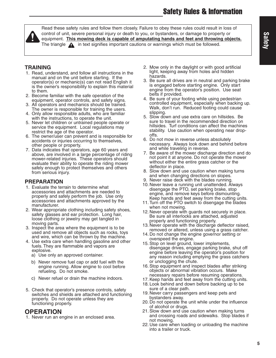 Safety rules & information, Safety, Operation | Ferris Industries HydroCut Series 5900111 User Manual | Page 7 / 43