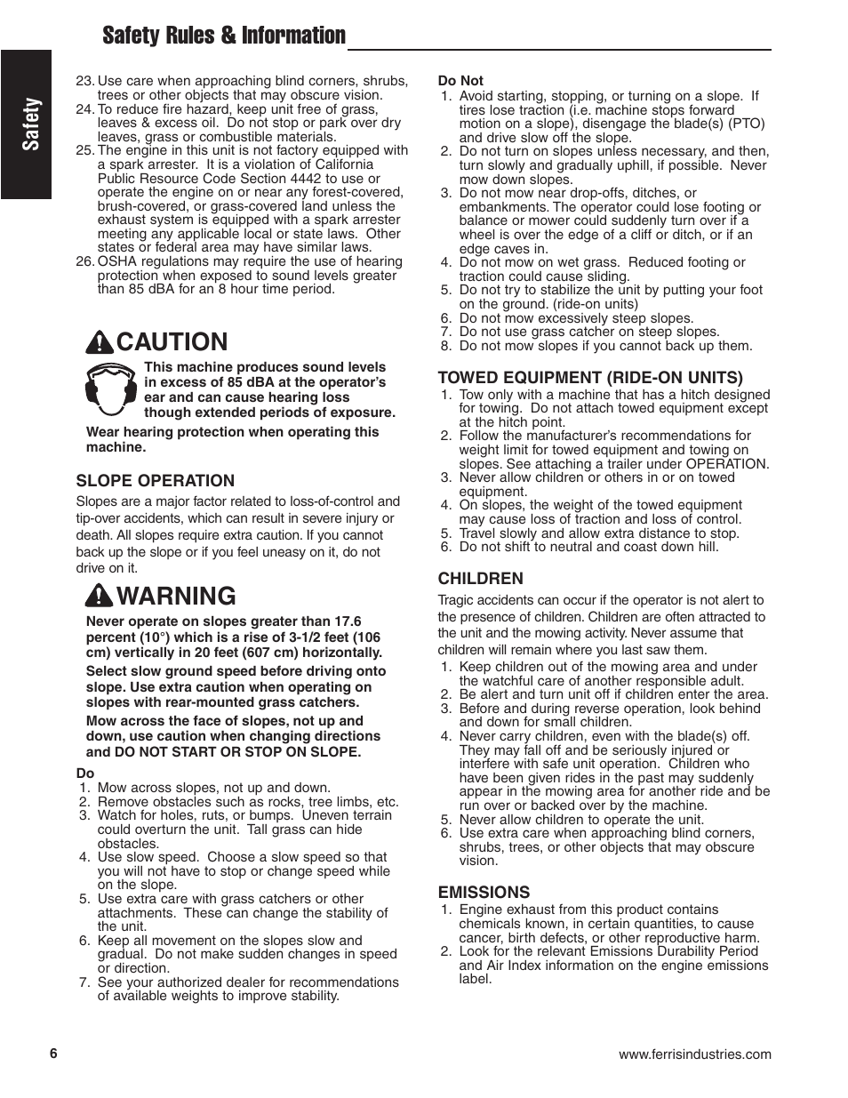 Safety rules & information, Caution, Warning | Safety | Ferris Industries HydroCut Series 5900111 User Manual | Page 8 / 43