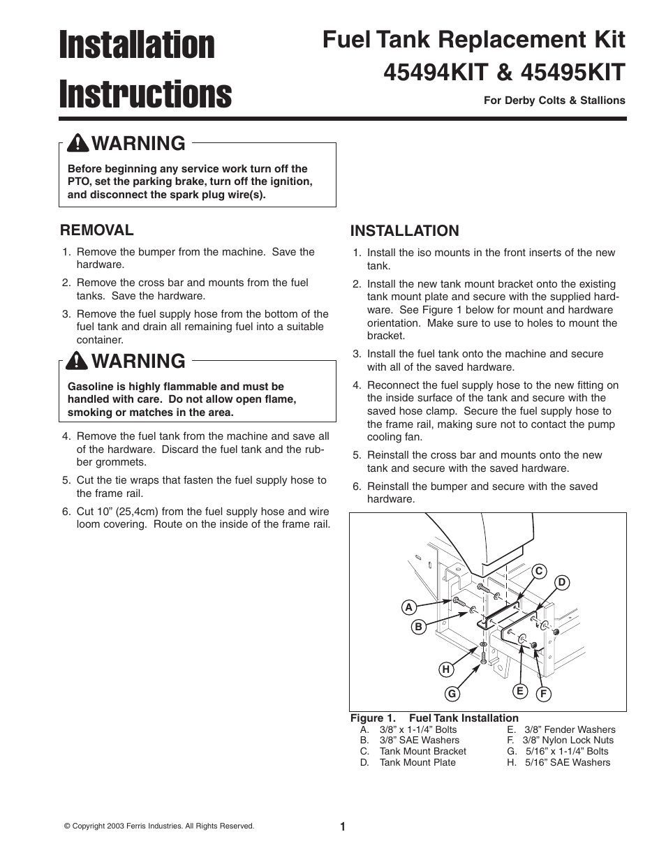 Ferris Industries Derby Colts & Stallions 45494KIT User Manual | 1 page