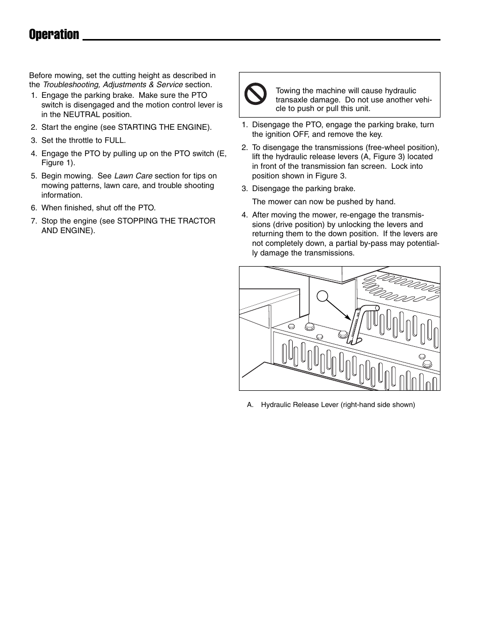 Operation, Mowing, Pushing the mower by hand | Ferris Industries Ddskav15 User Manual | Page 14 / 44