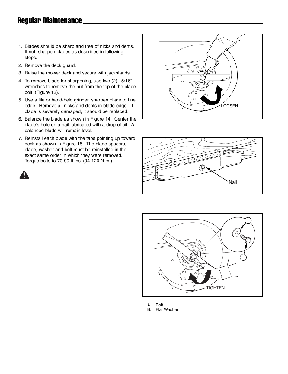 Regular maintenance warning, Servicing the mower blades | Ferris Industries Ddskav15 User Manual | Page 20 / 44