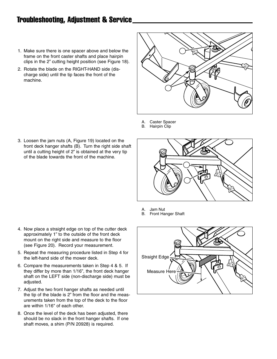 Troubleshooting, adjustment & service, Deck leveling adjustment | Ferris Industries Ddskav15 User Manual | Page 24 / 44