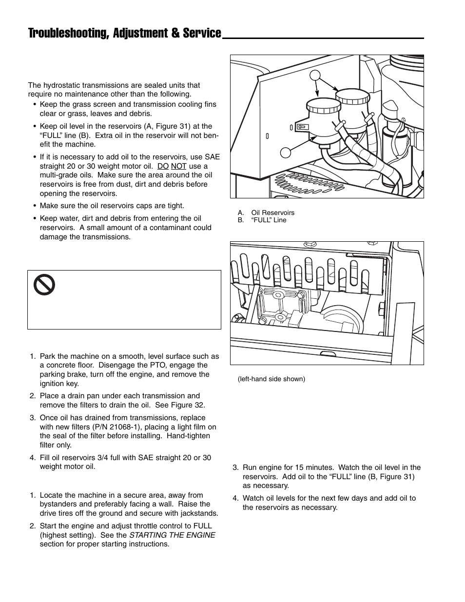 Troubleshooting, adjustment & service, Transmission maintenance and service | Ferris Industries Ddskav15 User Manual | Page 30 / 44