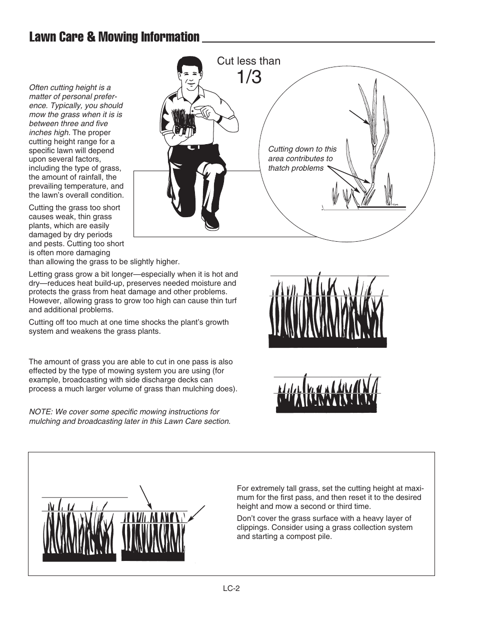 Lawn care & mowing information, How high to mow the grass, Cut less than | Ferris Industries Ddskav15 User Manual | Page 36 / 44