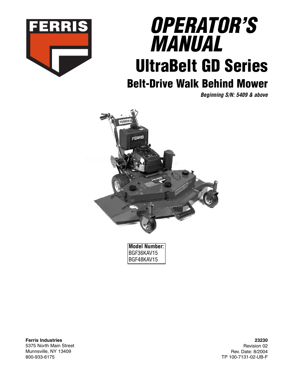 Ferris Industries BGF36KAV15 User Manual | 36 pages