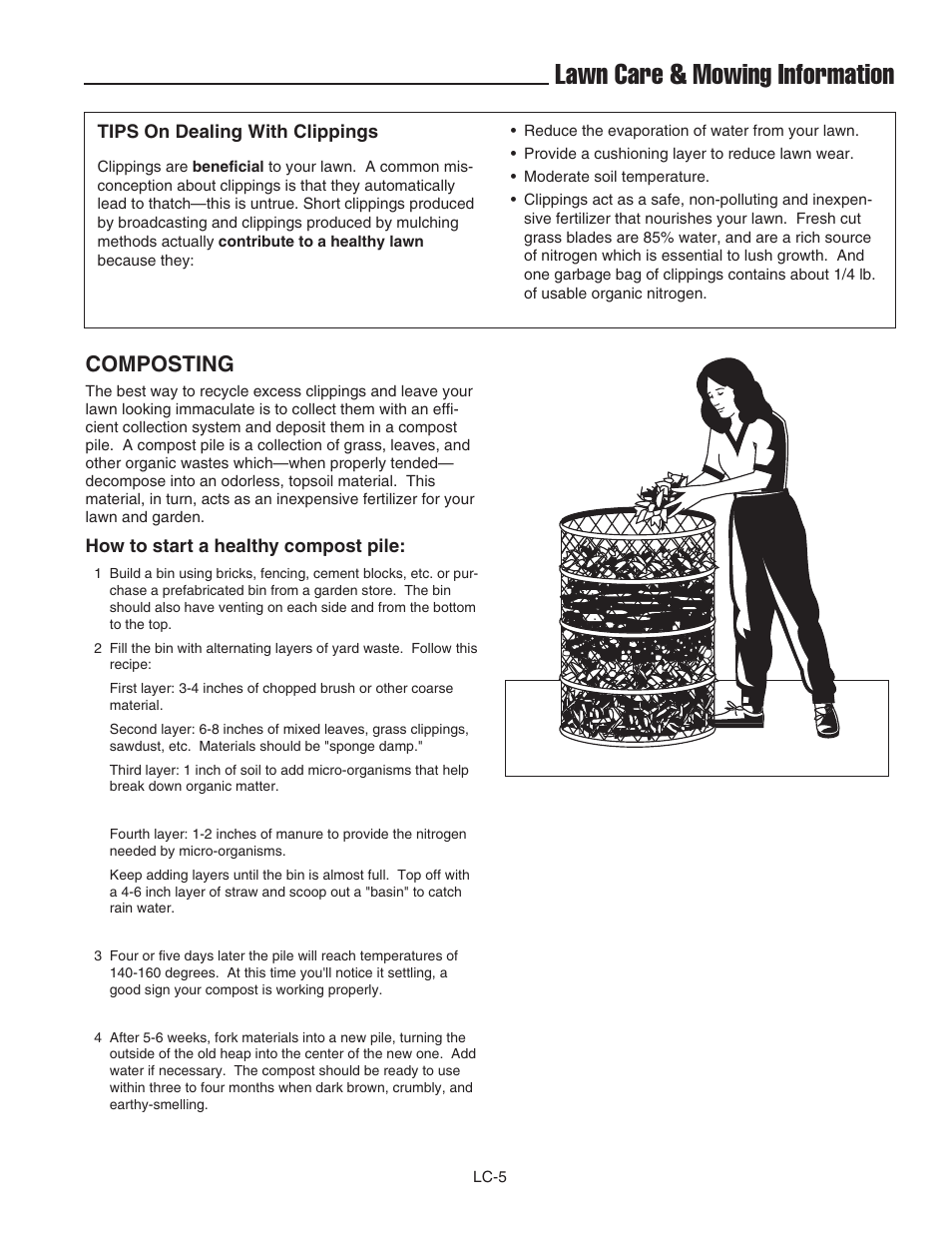 Lawn care & mowing information, Composting | Ferris Industries BGF36KAV15 User Manual | Page 31 / 36