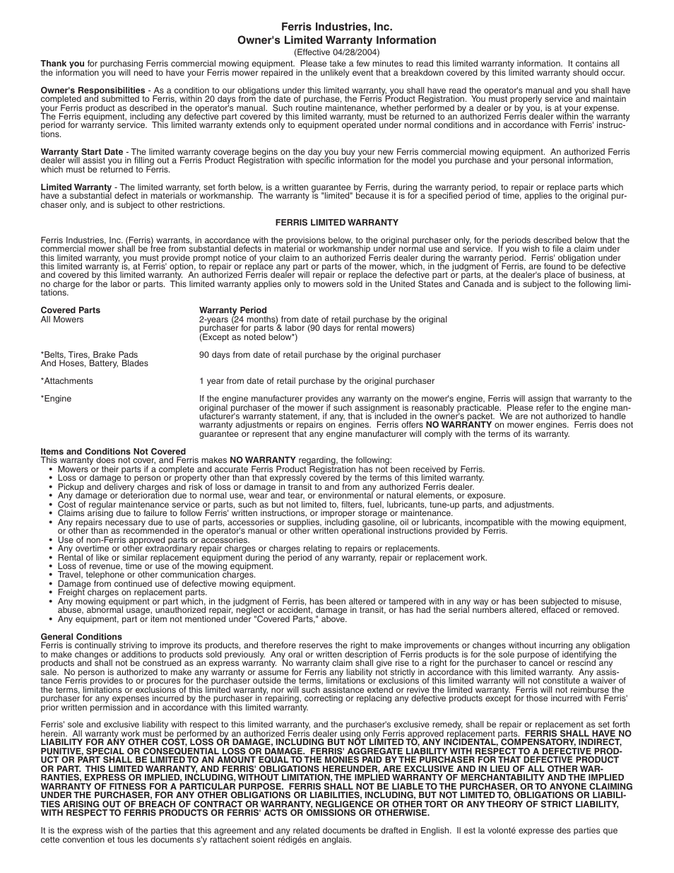 Ferris Industries BGF36KAV15 User Manual | Page 35 / 36