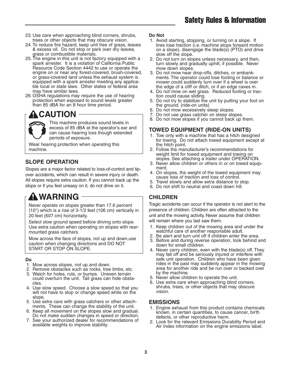 Safety rules & information, Caution, Warning | Ferris Industries BGF36KAV15 User Manual | Page 5 / 36