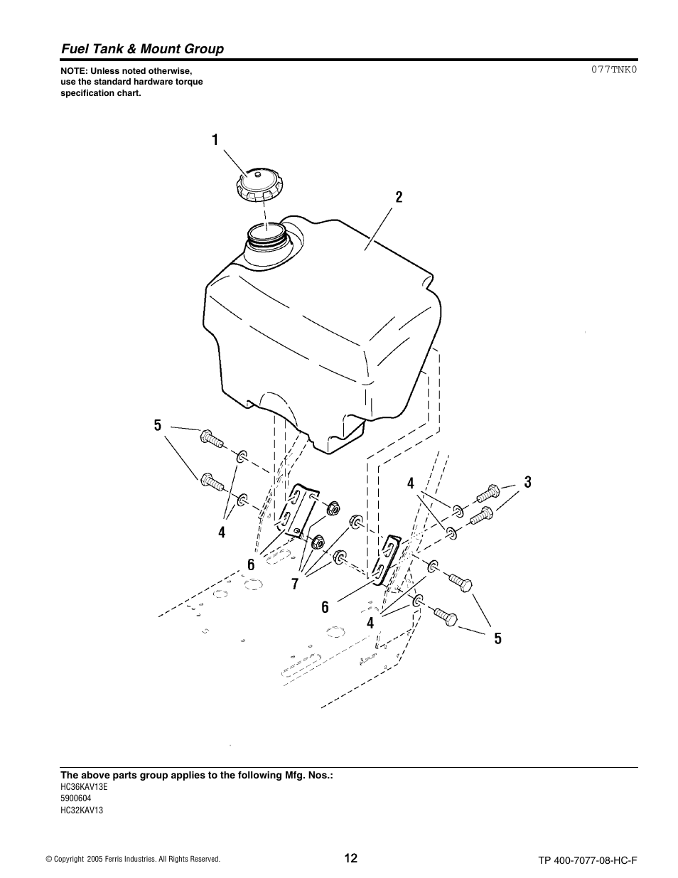 Fuel tank & mount group | Ferris Industries HC36KAV13E User Manual | Page 12 / 54