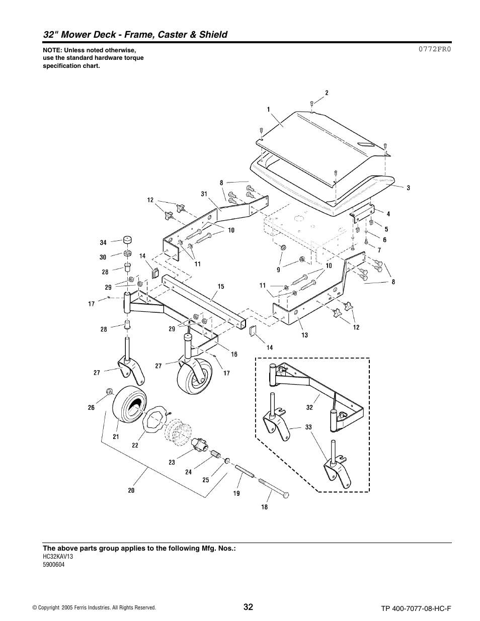 32" mower deck - frame, caster & shield | Ferris Industries HC36KAV13E User Manual | Page 32 / 54