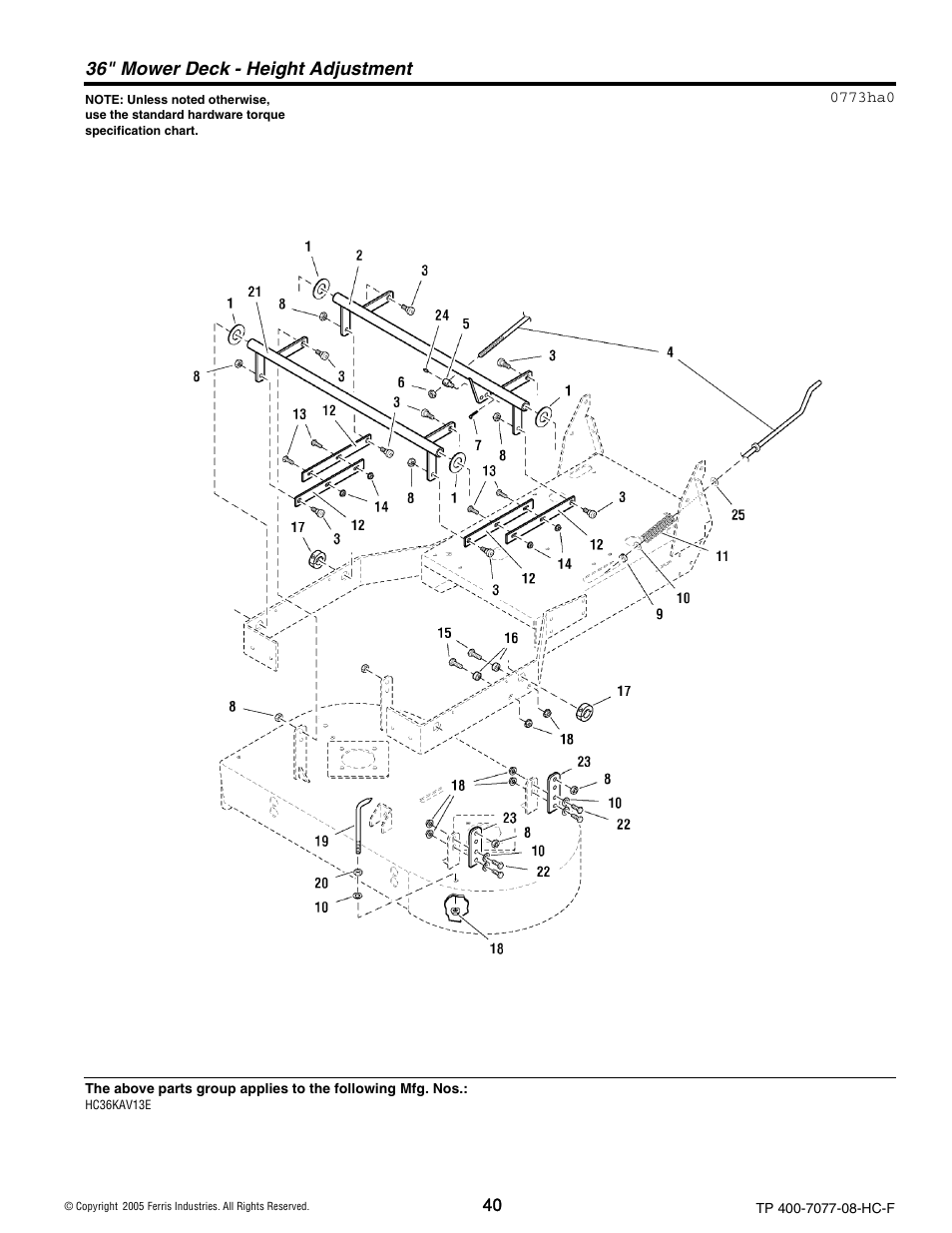 36" mower deck - height adjustment | Ferris Industries HC36KAV13E User Manual | Page 40 / 54