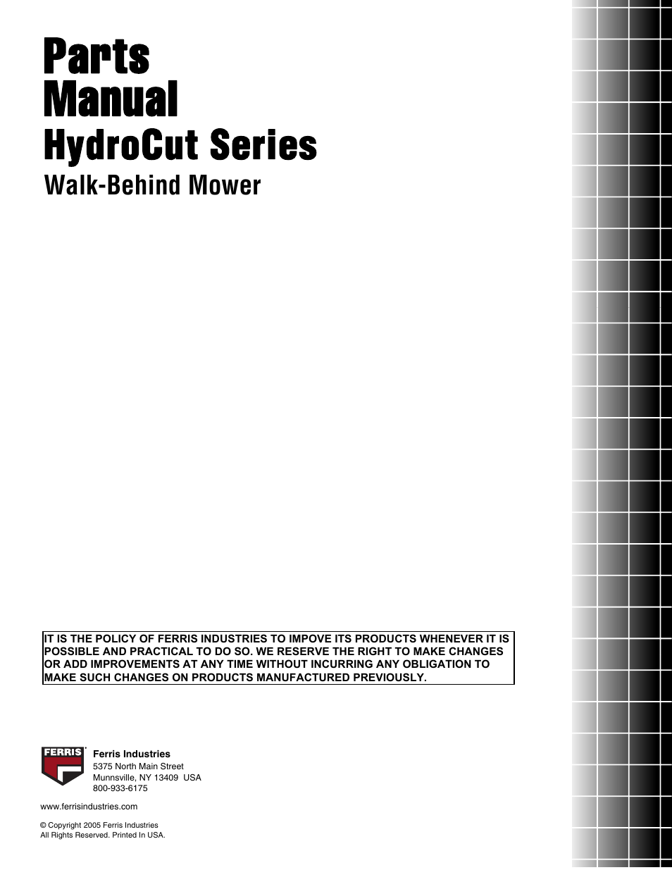 Parts manual, Hydrocut series, Walk-behind mower | Ferris Industries HC36KAV13E User Manual | Page 54 / 54