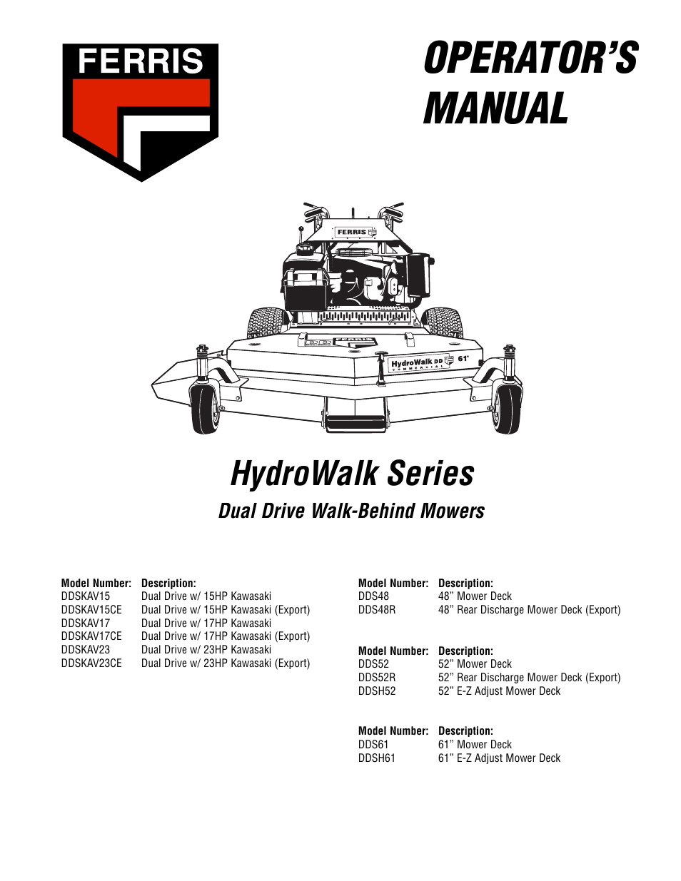 Ferris Industries Hydrowalk Series DDSKAV23CE User Manual | 43 pages