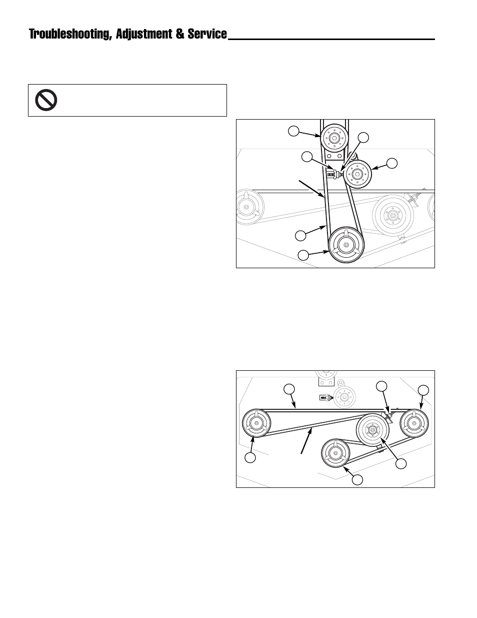 Troubleshooting, adjustment & service, Mower belt replacement and adjustment | Ferris Industries Hydrowalk Series DDSKAV23CE User Manual | Page 26 / 43