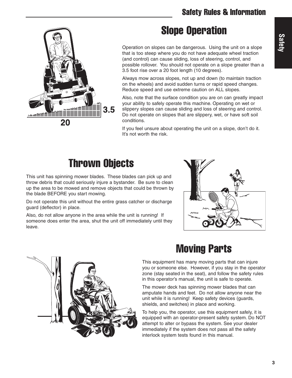 Slope operation, Thrown objects, Moving parts | Safety rules & information | Ferris Industries 5900605 User Manual | Page 5 / 48