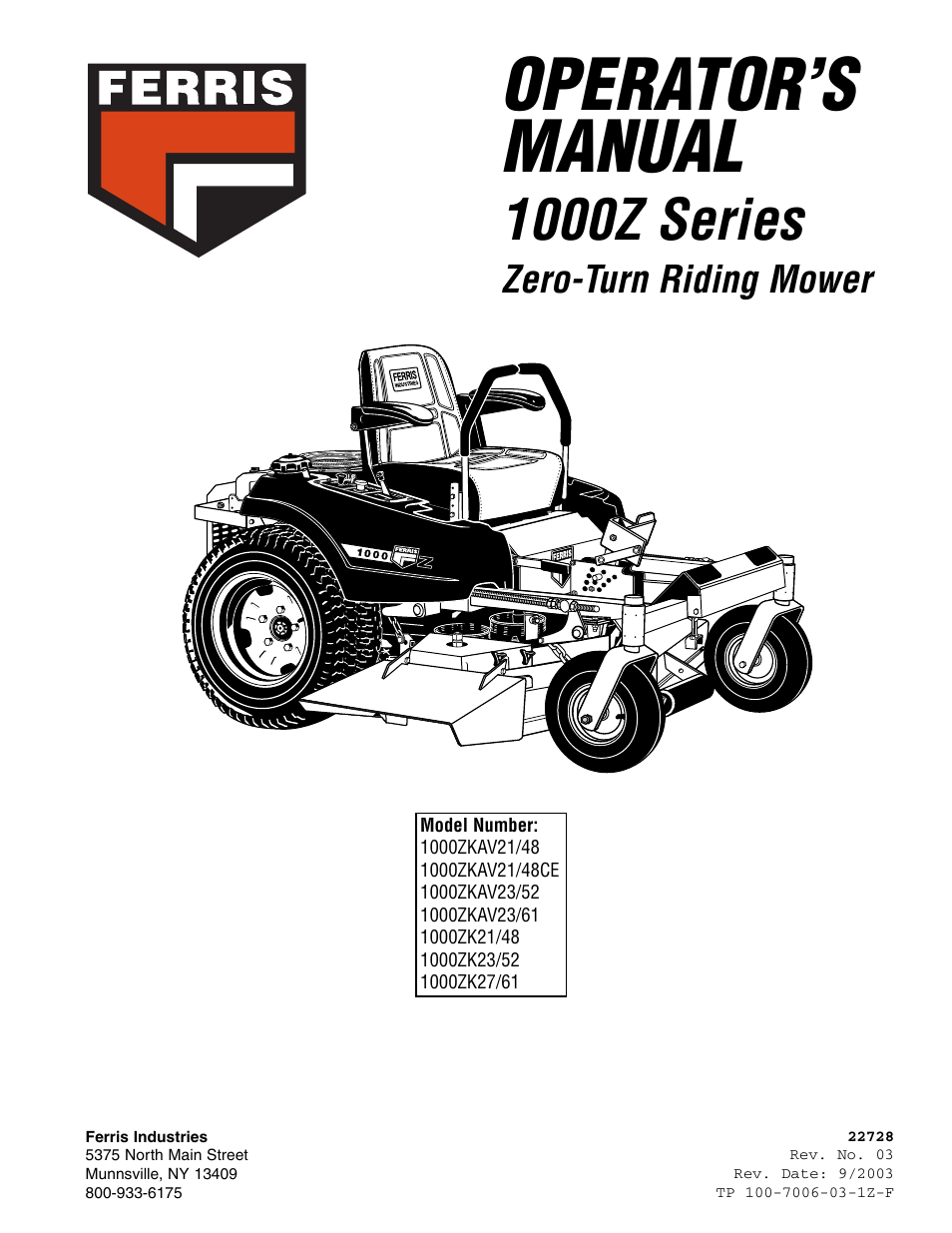 Ferris Industries 1000ZKAV21/48CE User Manual | 42 pages