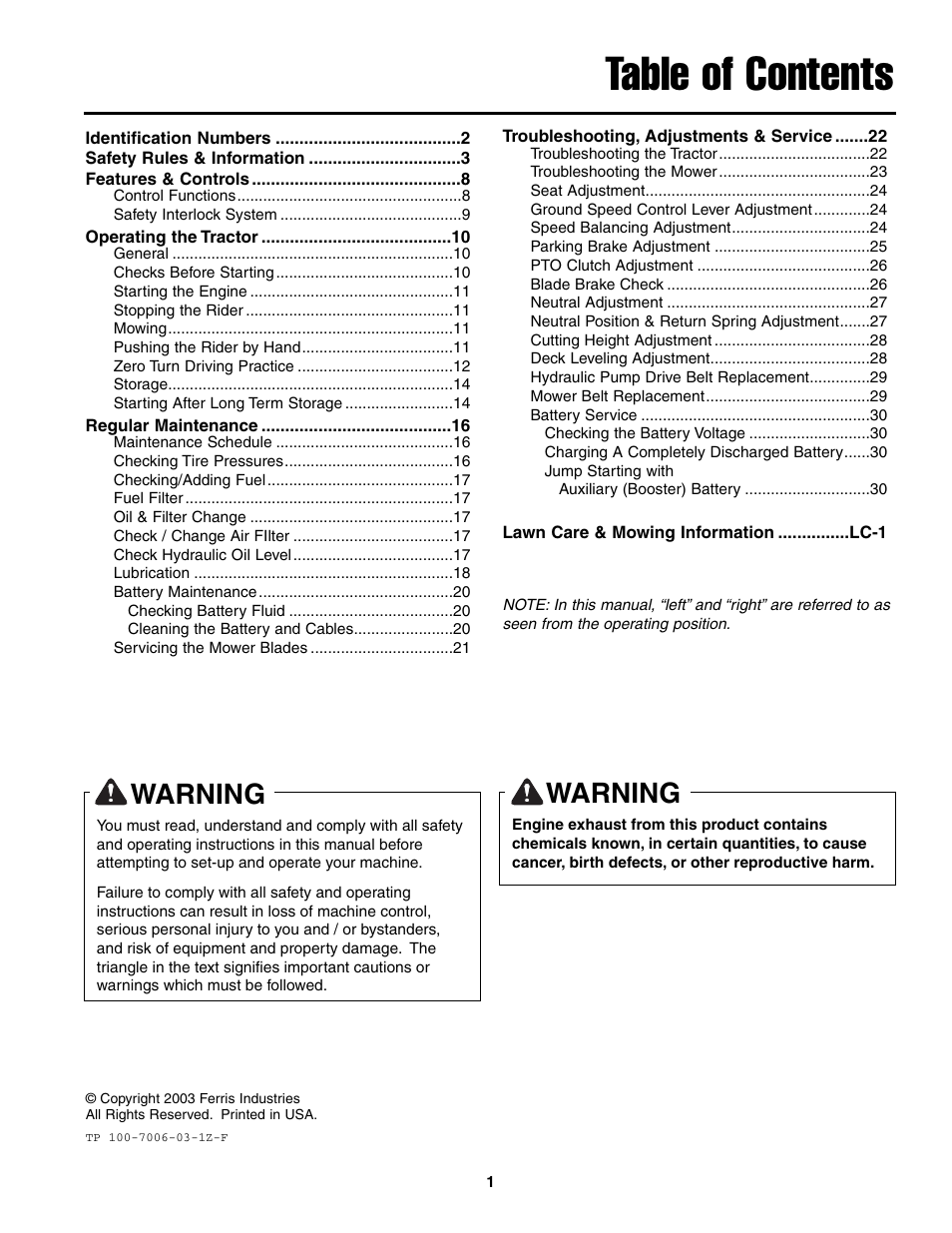 Ferris Industries 1000ZKAV21/48CE User Manual | Page 3 / 42