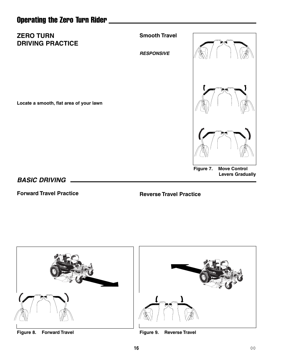 Operating the zero turn rider, Basic driving, Zero turn driving practice | Ferris Industries 5000/72R User Manual | Page 18 / 55