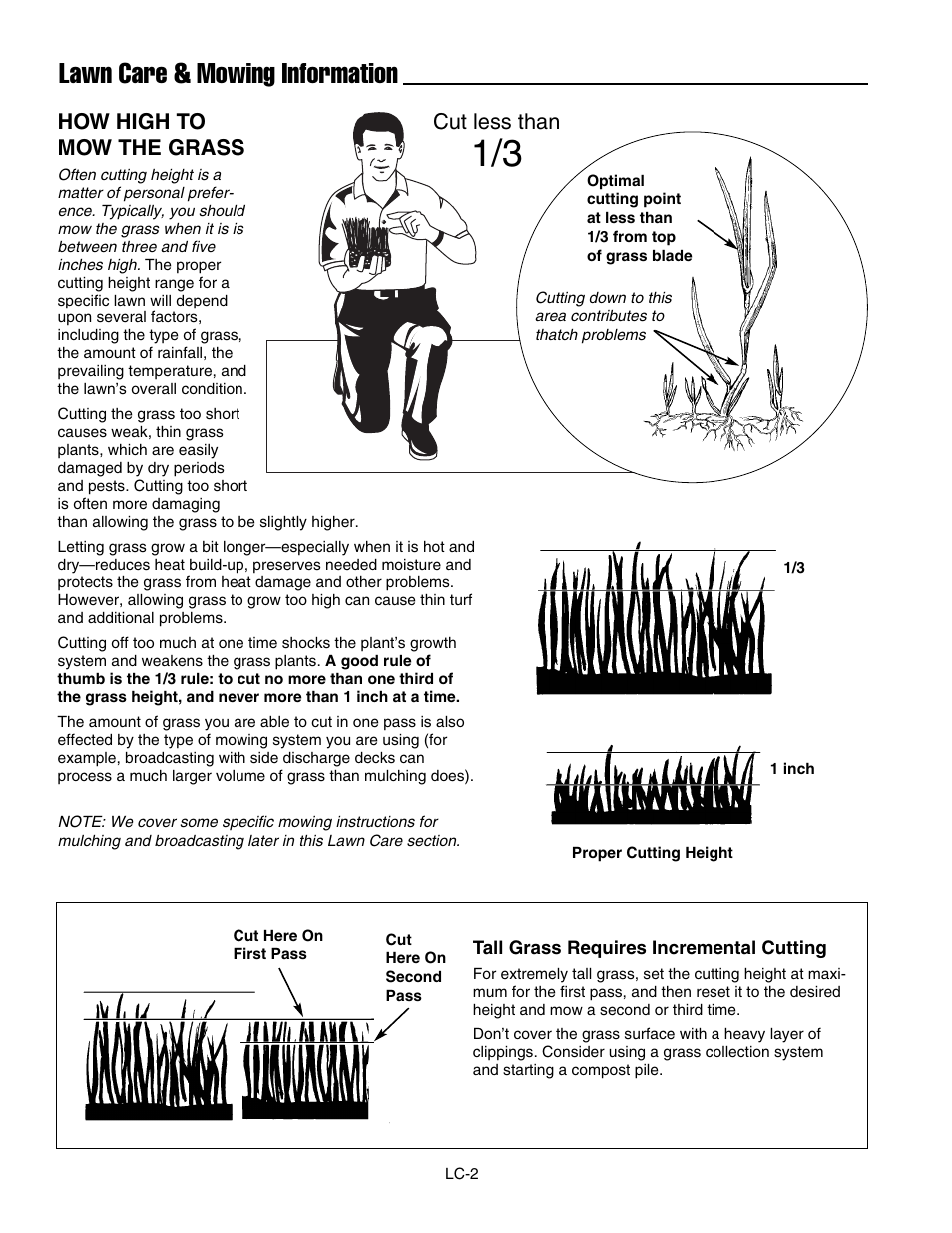 Lawn care & mowing information, How high to mow the grass, Cut less than | Ferris Industries 5000/72R User Manual | Page 48 / 55