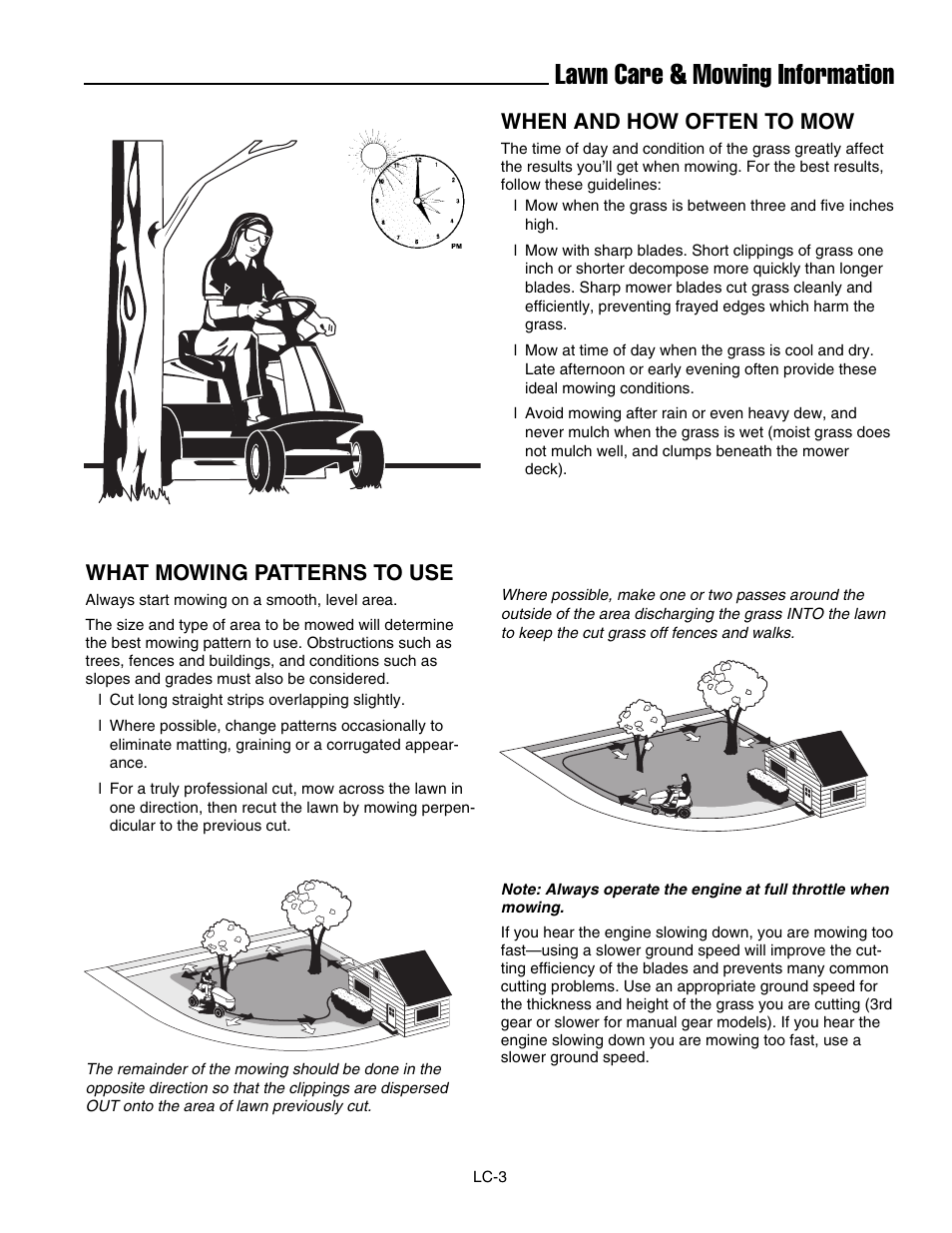 Lawn care & mowing information, When and how often to mow, What mowing patterns to use | Ferris Industries 5000/72R User Manual | Page 49 / 55