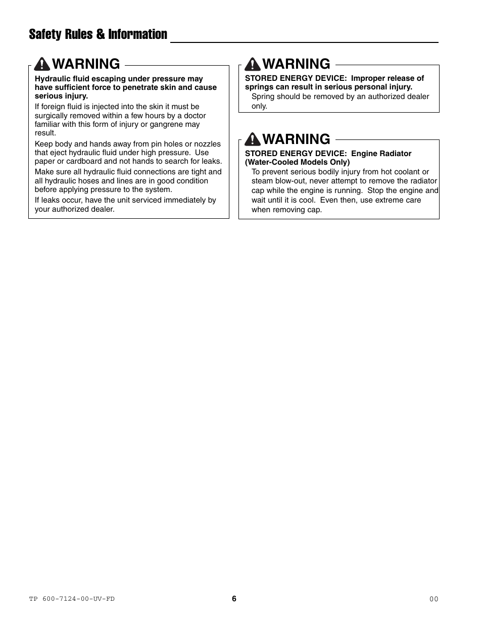 Safety rules & information warning, Warning | Ferris Industries 5000/72R User Manual | Page 8 / 55