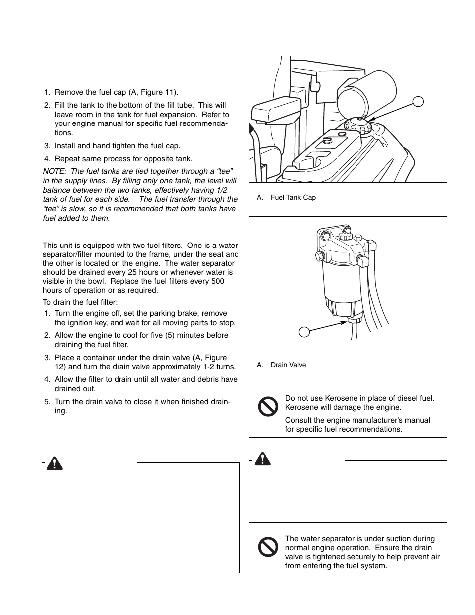 Warning, Checking / adding fuel (diesel), Fuel filter | Ferris Industries IS4500ZC28D61CE User Manual | Page 21 / 52
