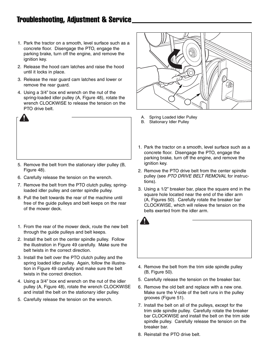 Troubleshooting, adjustment & service, Warning | Ferris Industries IS4500ZC28D61CE User Manual | Page 38 / 52