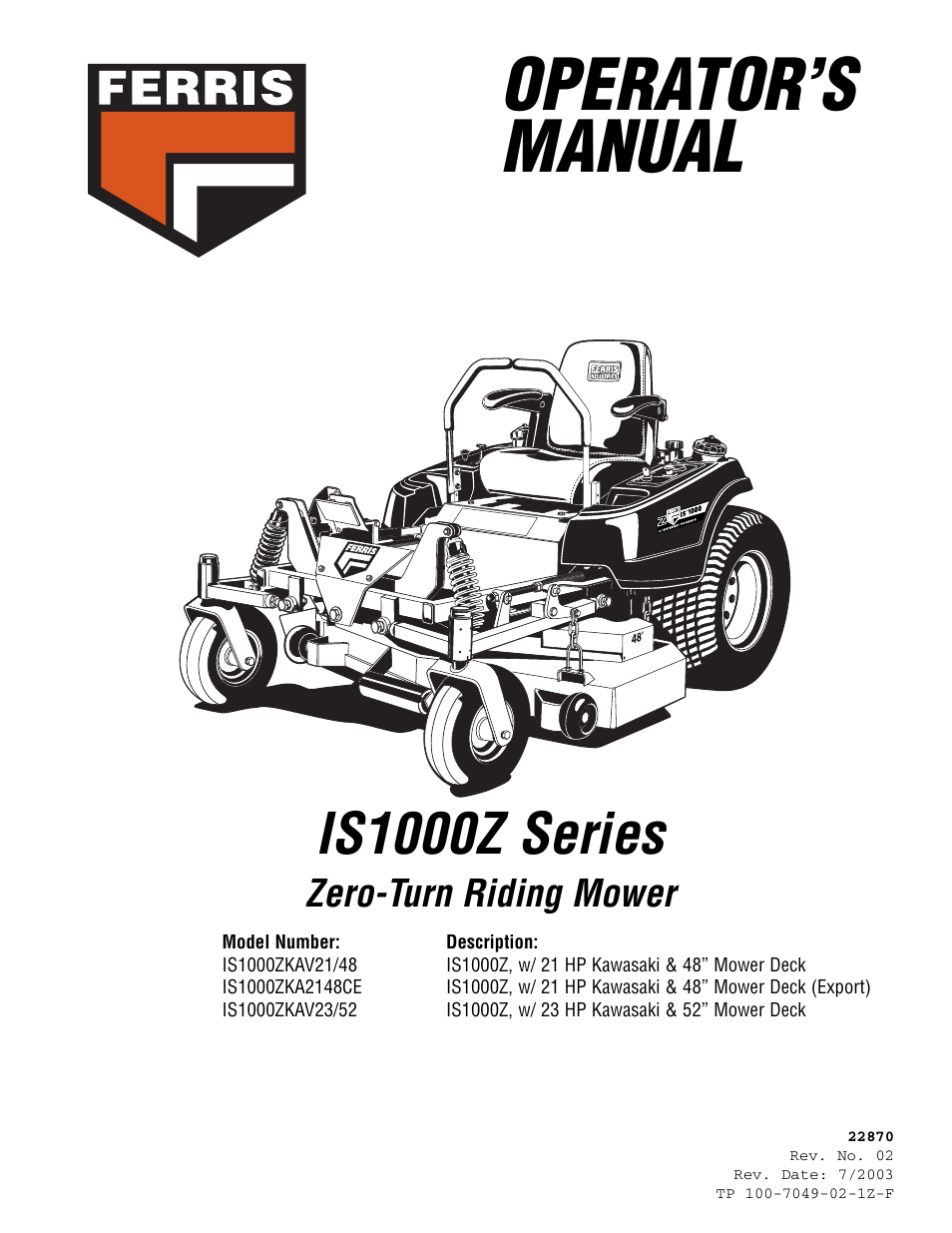Ferris Industries IS1000ZKAV21/48 User Manual | 43 pages
