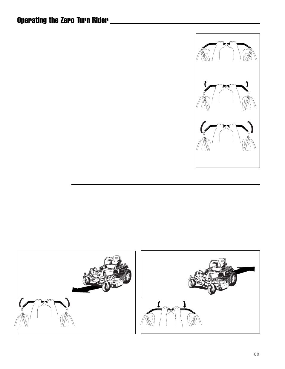 Operating the zero turn rider, Basic driving, Zero turn driving practice | Ferris Industries IS1000ZKAV21/48 User Manual | Page 14 / 43