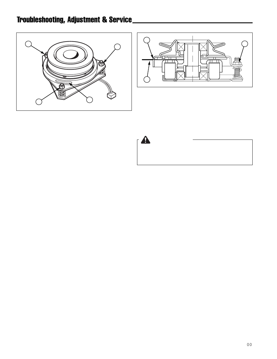 Troubleshooting, adjustment & service, Warning, Pto clutch adjustment | Ferris Industries IS1000ZKAV21/48 User Manual | Page 28 / 43