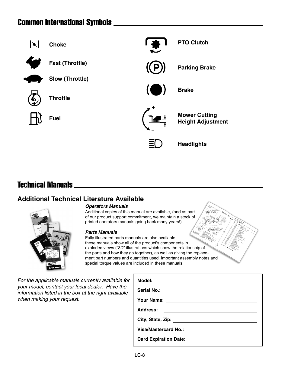 Common international symbols technical manuals, Additional technical literature available | Ferris Industries IS1000ZKAV21/48 User Manual | Page 42 / 43