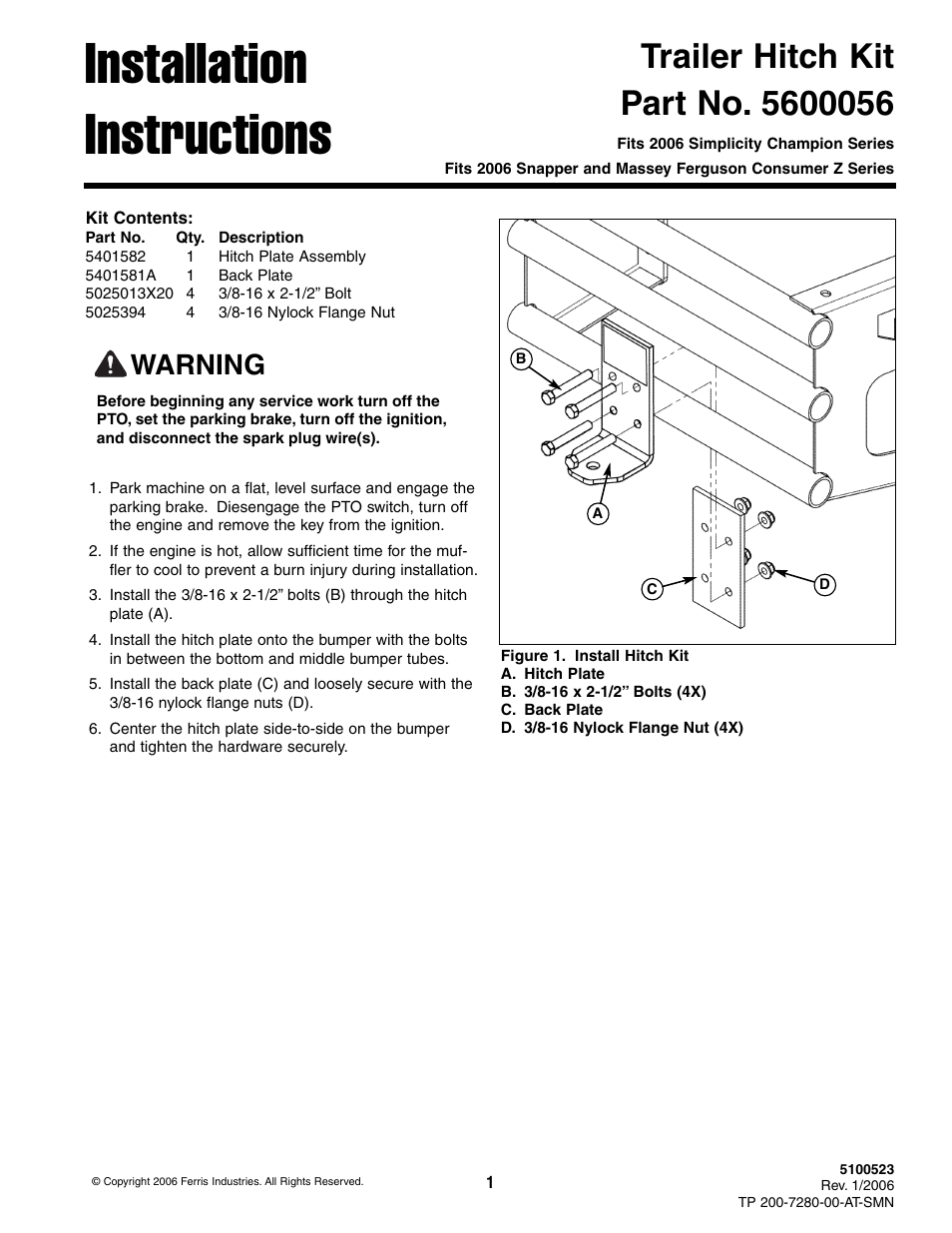 Ferris Industries 5600056 User Manual | 1 page