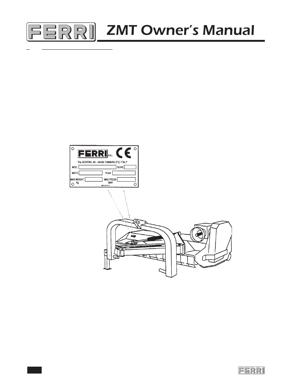 Zmt owner’s manual | Ferris Industries ZMT 160 User Manual | Page 3 / 21