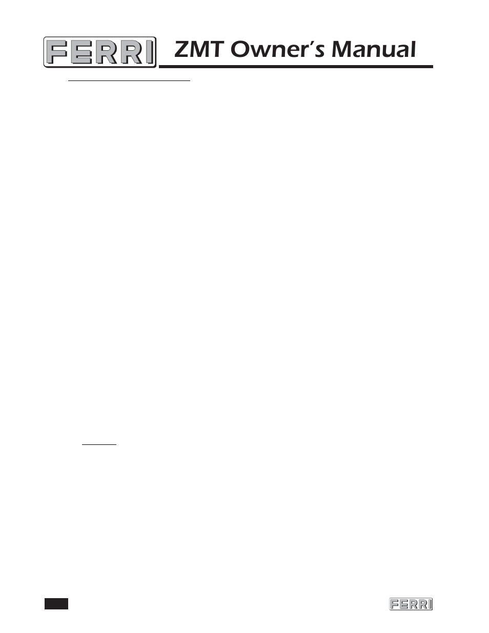 Zmt owner’s manual | Ferris Industries ZMT 160 User Manual | Page 7 / 21