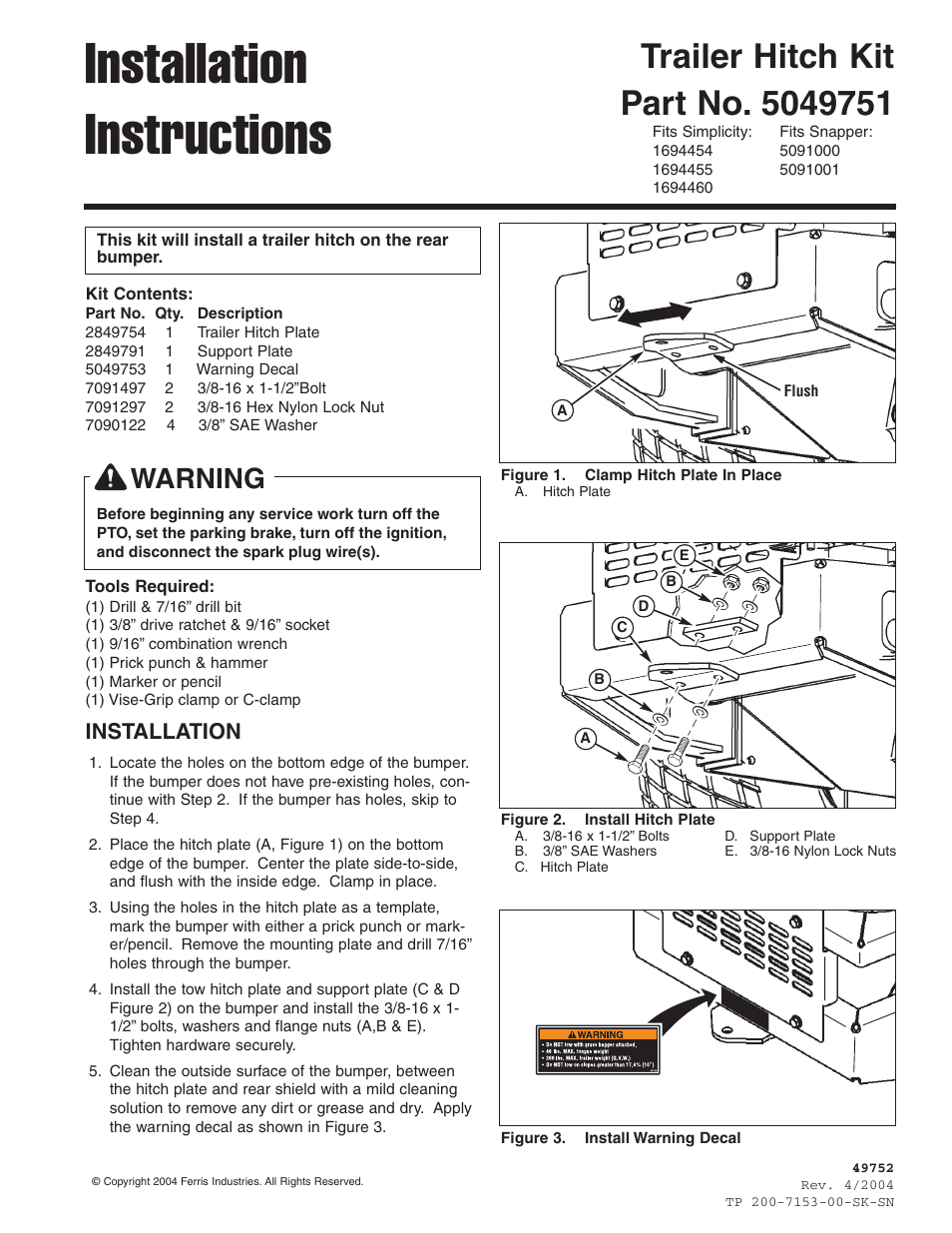 Ferris Industries 5049751 User Manual | 1 page