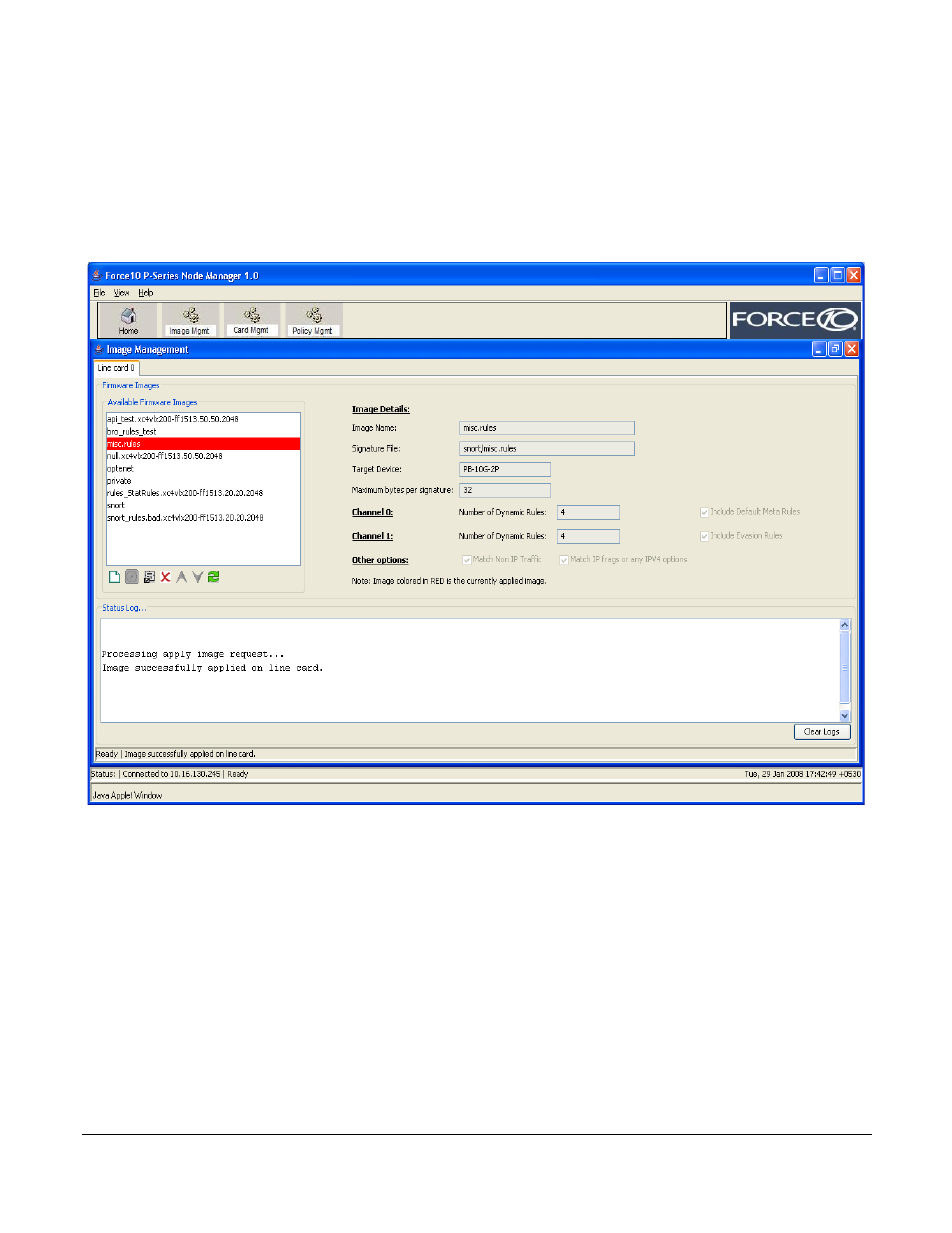 Managing firmware images, Managing the network interface card | Force10 Networks PSeries 100-00055-01 User Manual | Page 39 / 132