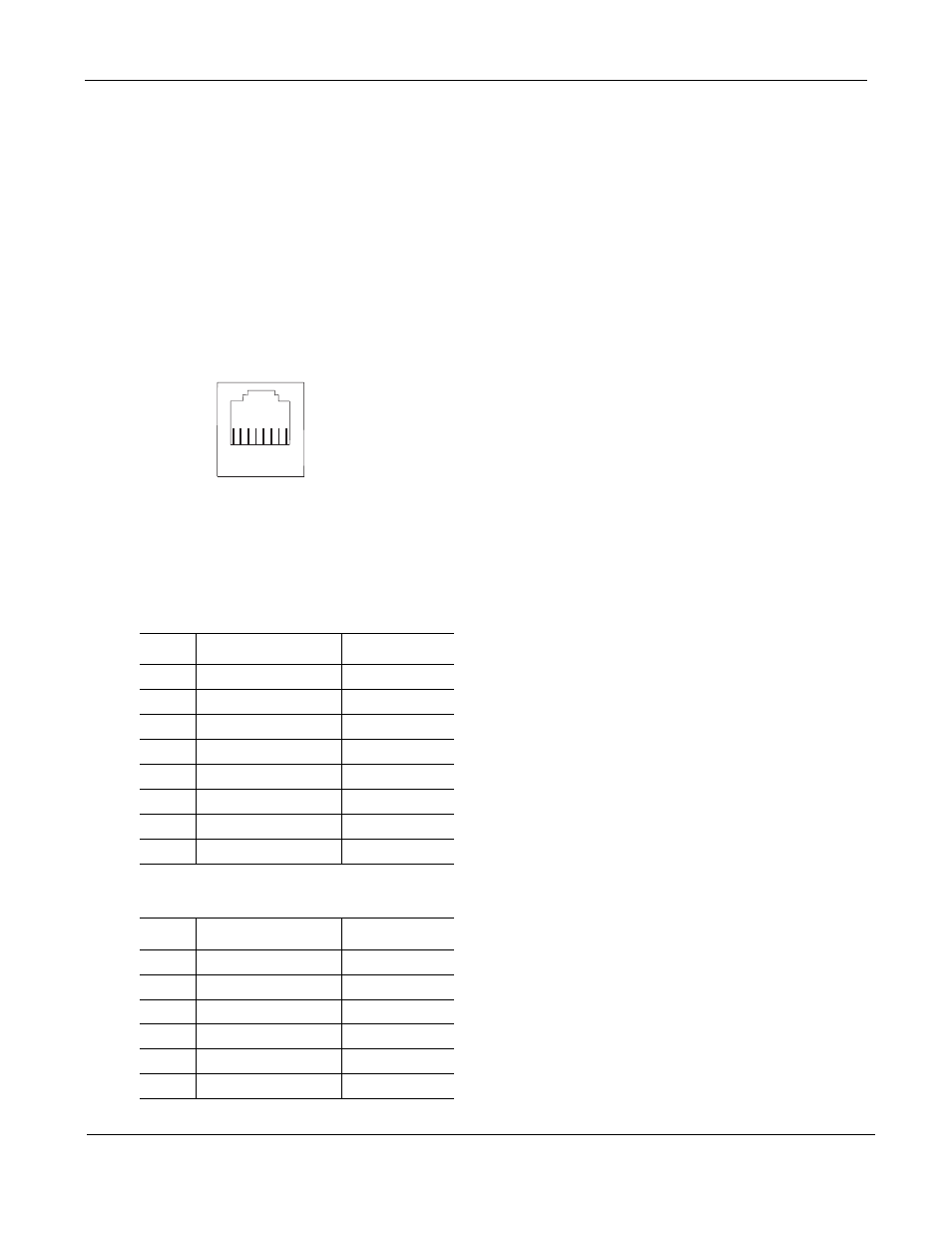Cable and adapter pin assignments, Figure 25, Pinout for an rj-45 connector end adaptors | Table 8, Console port (rj-45) pin assignments, Table 9, Auxiliary port (rj-45) pin assignments | Force10 Networks Force10 TeraScale E-Series E1200i User Manual | Page 58 / 105