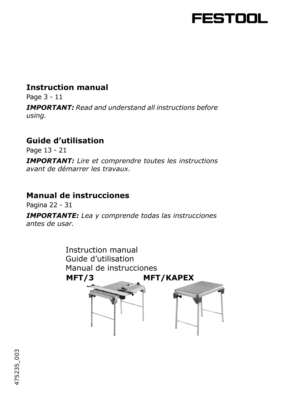 Festool MFT/KAPEX User Manual | 32 pages
