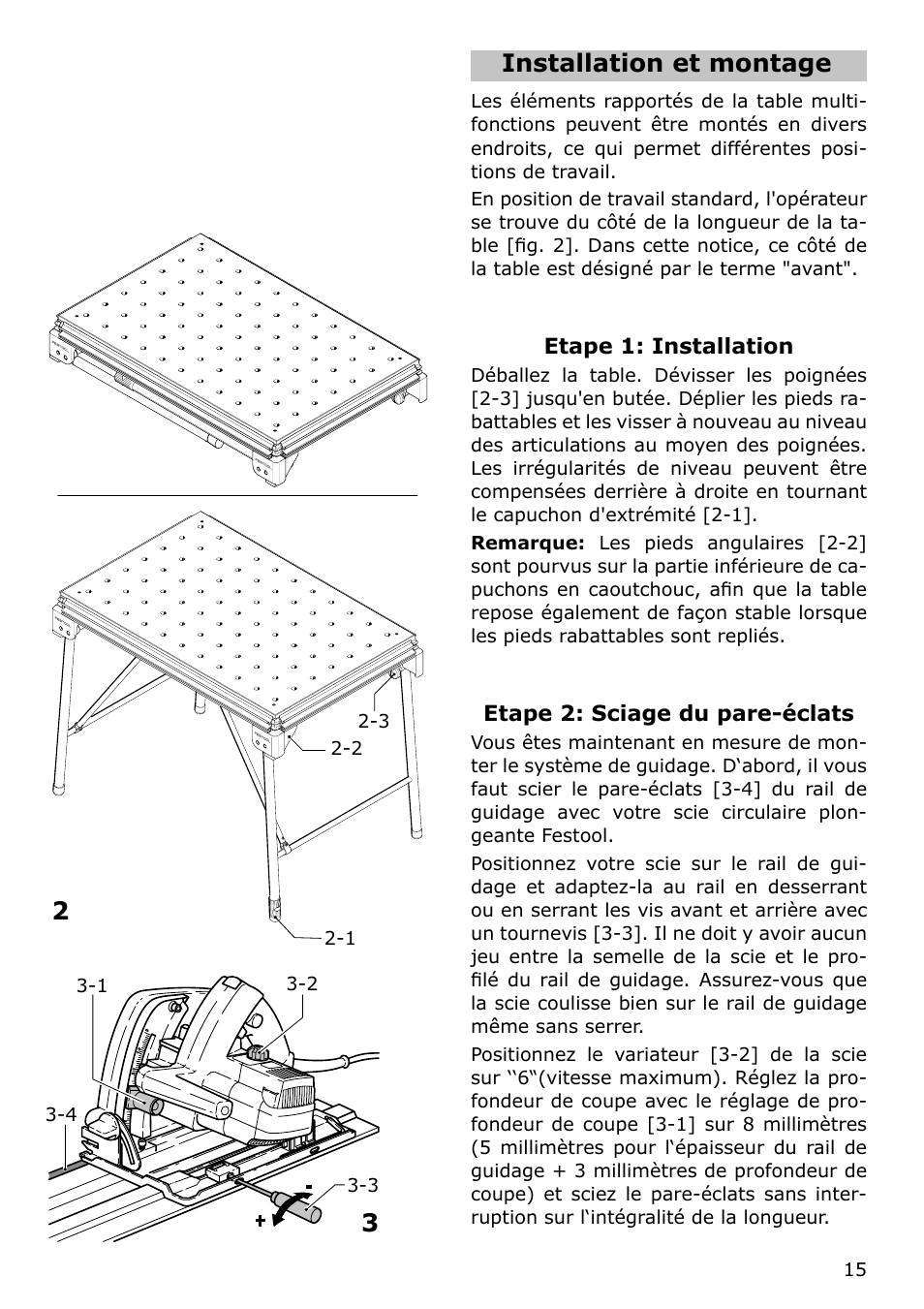 Installation et montage | Festool MFT/KAPEX User Manual | Page 15 / 32