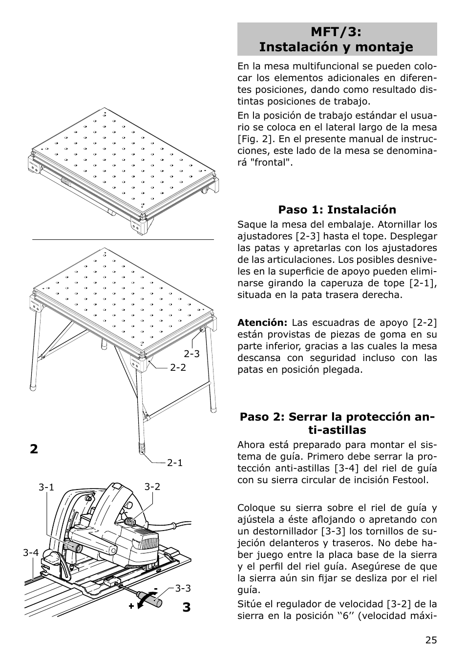 Mft/3: instalación y montaje | Festool MFT/KAPEX User Manual | Page 25 / 32