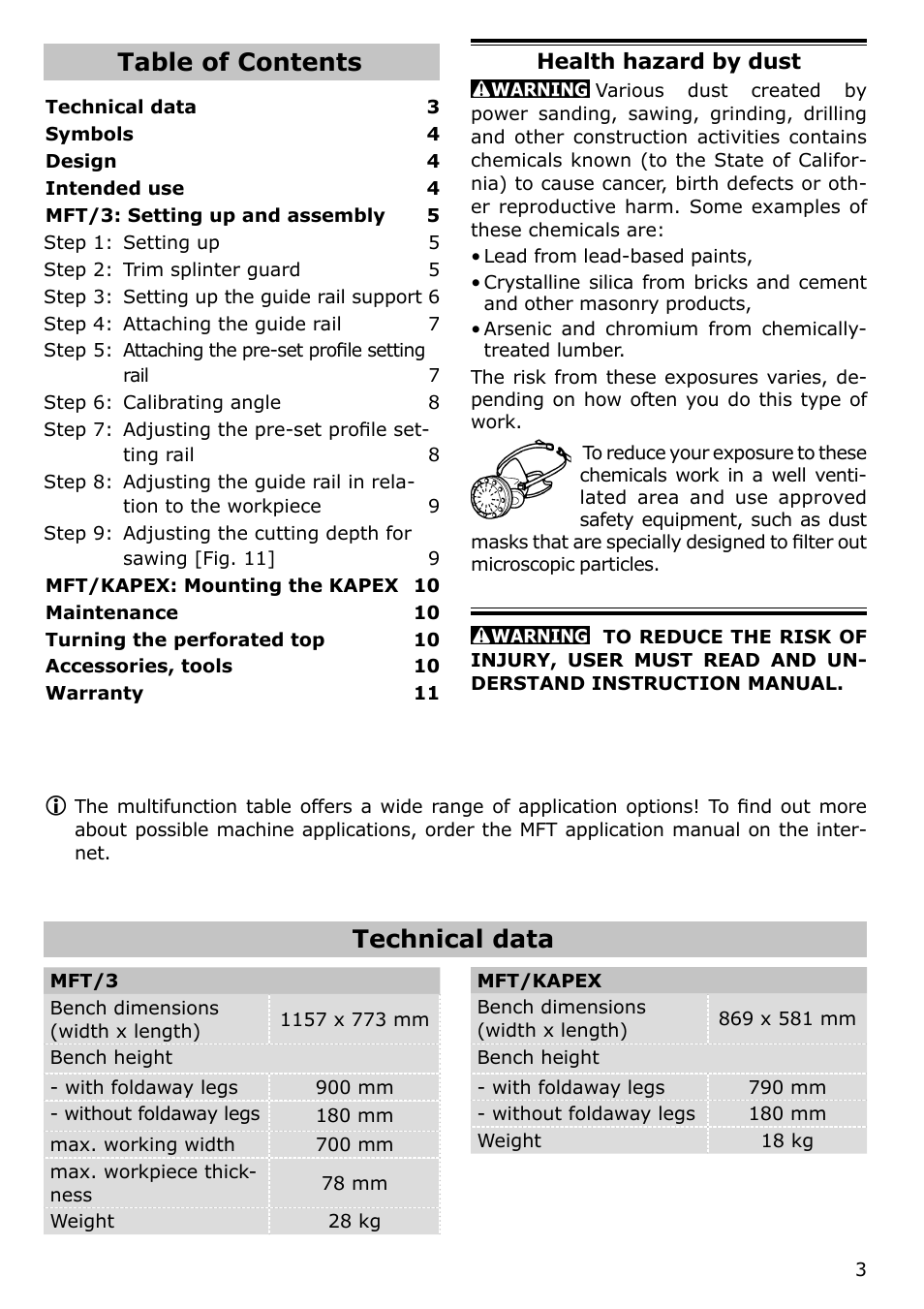 Festool MFT/KAPEX User Manual | Page 3 / 32