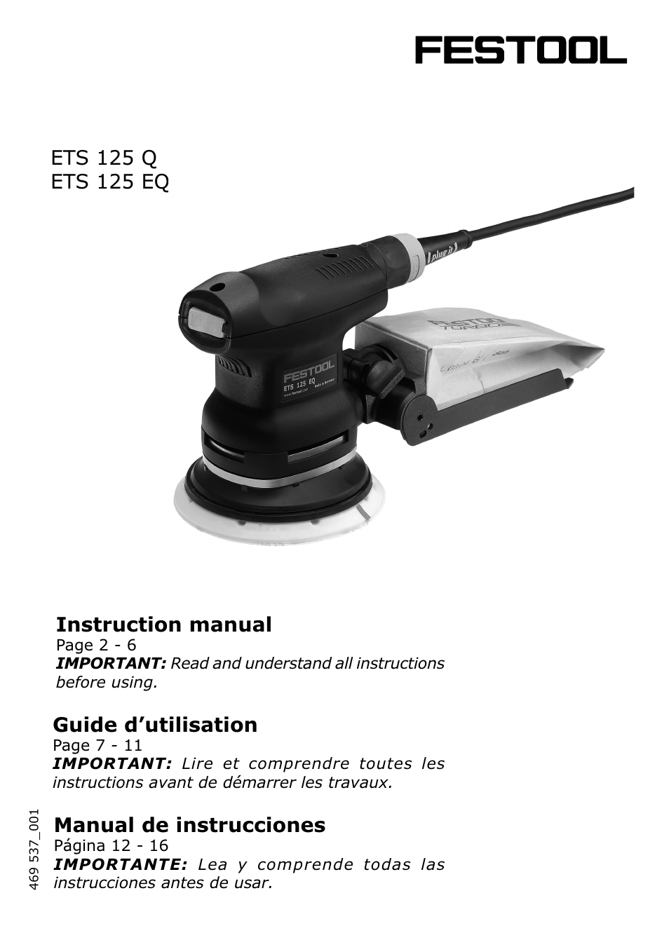 Festool ETS 125 EQ User Manual | 16 pages