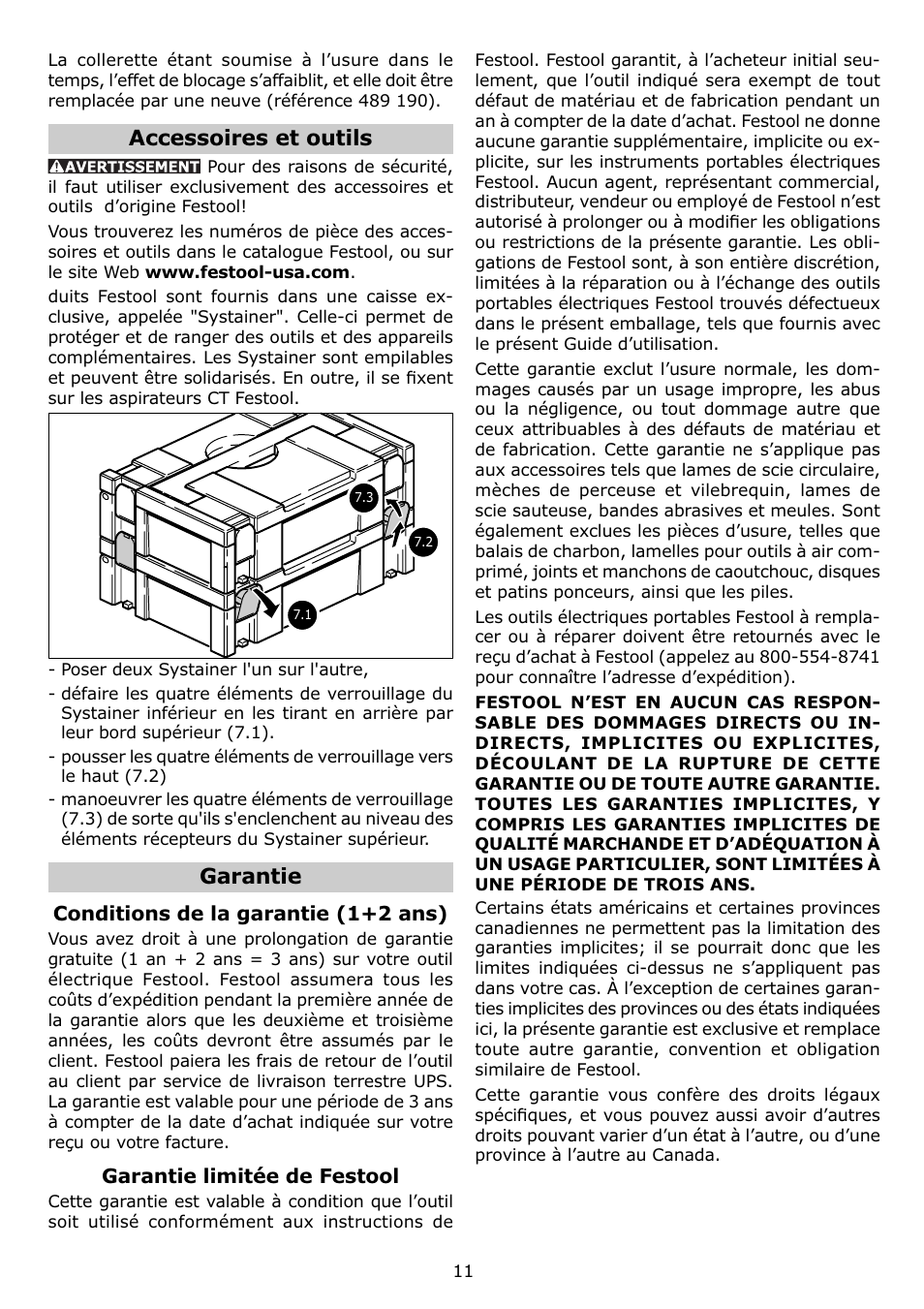 Accessoires et outils, Garantie | Festool ETS 125 EQ User Manual | Page 11 / 16