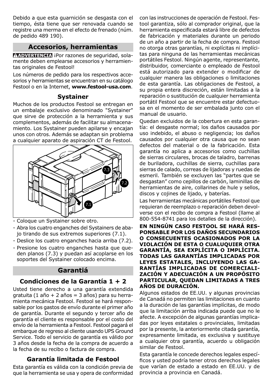 Accesorios, herramientas, Garantiá | Festool ETS 125 EQ User Manual | Page 16 / 16