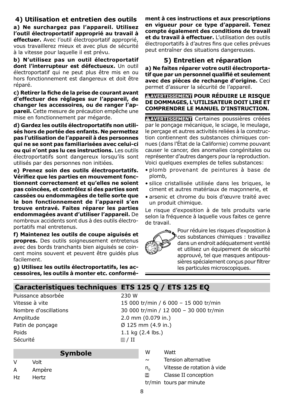 Symbole | Festool ETS 125 EQ User Manual | Page 8 / 16