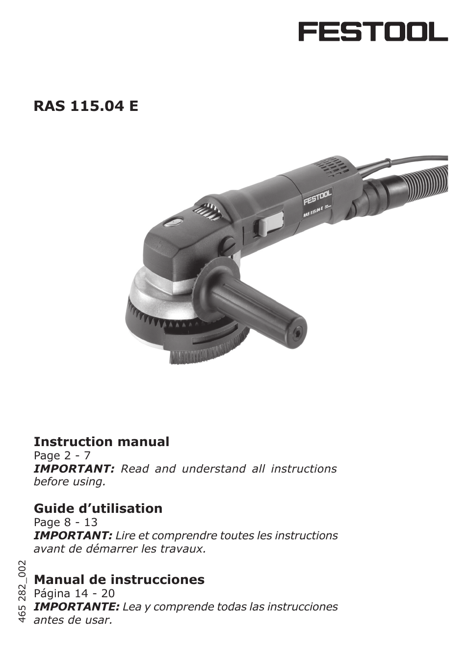 Festool RAS 115.04 E User Manual | 20 pages