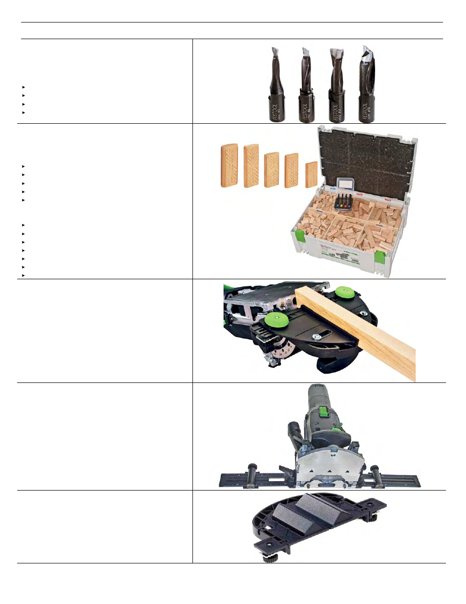 Accessories, Mortising bits, Domino tenons | Narrow frame fence, Outrigger guides, Dowel guide | Festool Domino DF 500 User Manual | Page 23 / 26